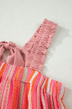 Pink Stripe Ruffled Straps Ribbon Knot Flowy Vacation Maxi Dress