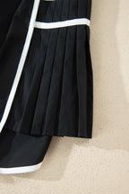 Black Contrast Trim Pleated Casual Active Shorts