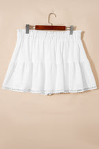 Plus Size Frilled Elastic Waist Lace Trim Boho Ruffled Shorts