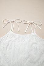 White Tie Spaghetti Straps Floral Lace Overlay Long Dress