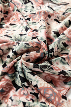 Retro Floral Print Mock Neck Mesh Long Sleeve Top