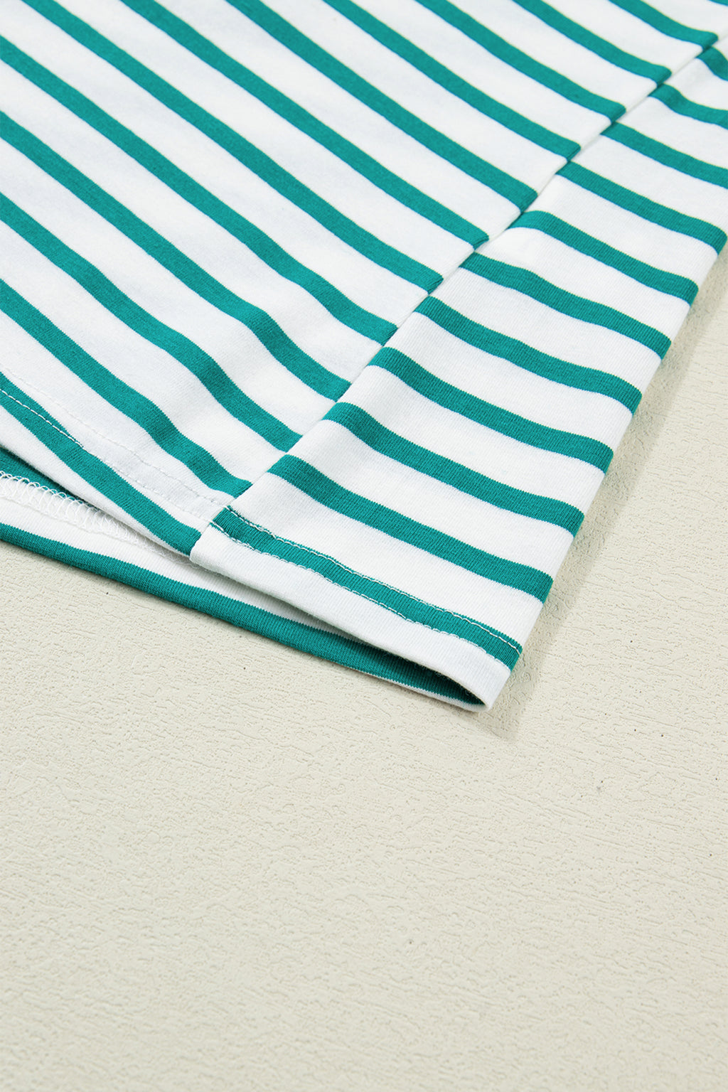 Striped Scalloped Trim Round Neck T Shirt