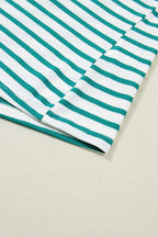 Striped Scalloped Trim Round Neck T Shirt