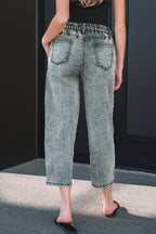 Acid Wash Barrel Fit Denim Pants with Waist String