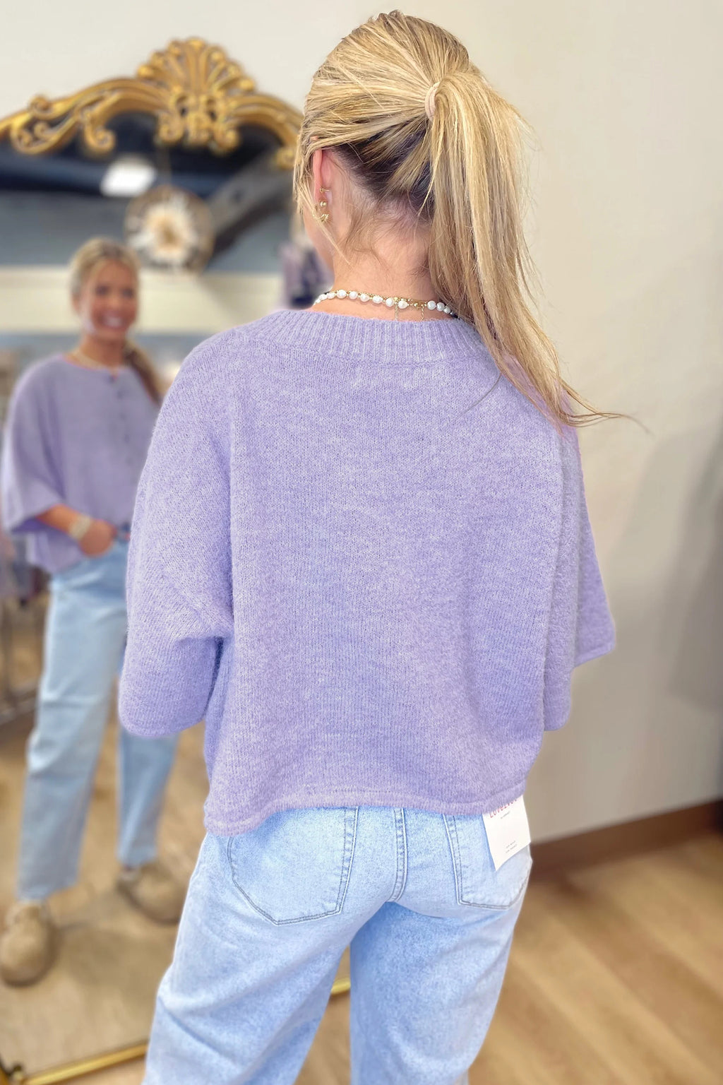 3/4 Sleeve Boxy Knit Button Down Sweater Cardigan