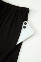 Black Leopard Patchwork Trim Lapel Shirt Drawstring Shorts 2pcs Pajama Set
