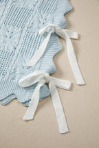 Pointelle Knit Patterned Scalloped Trim Short Sleeve Sweater