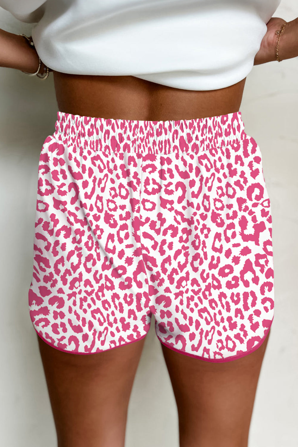 Leopard Elastic Waistband Lace up Contrast Trim Casual Shorts