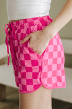 Checkered Drawstring Elastic Waist Casual Shorts