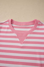 Striped Puff Short Sleeve T Shirt Matching Shorts Set