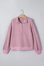 Light Pink Solid Color Textured Snap Button Collared Baggy Top