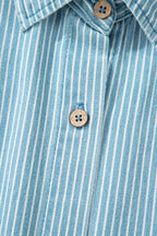 Sky Blue Stripe Cuffed Short Sleeve Button up Loose Shirt