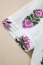 Floral Print Split Neck Shirred High Waist Ruffle Hem Maxi Dress
