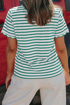 Striped Scalloped Trim Round Neck T Shirt