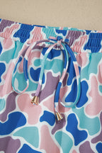Abstract Camo Elastic Waist Drawstring Mini Skort