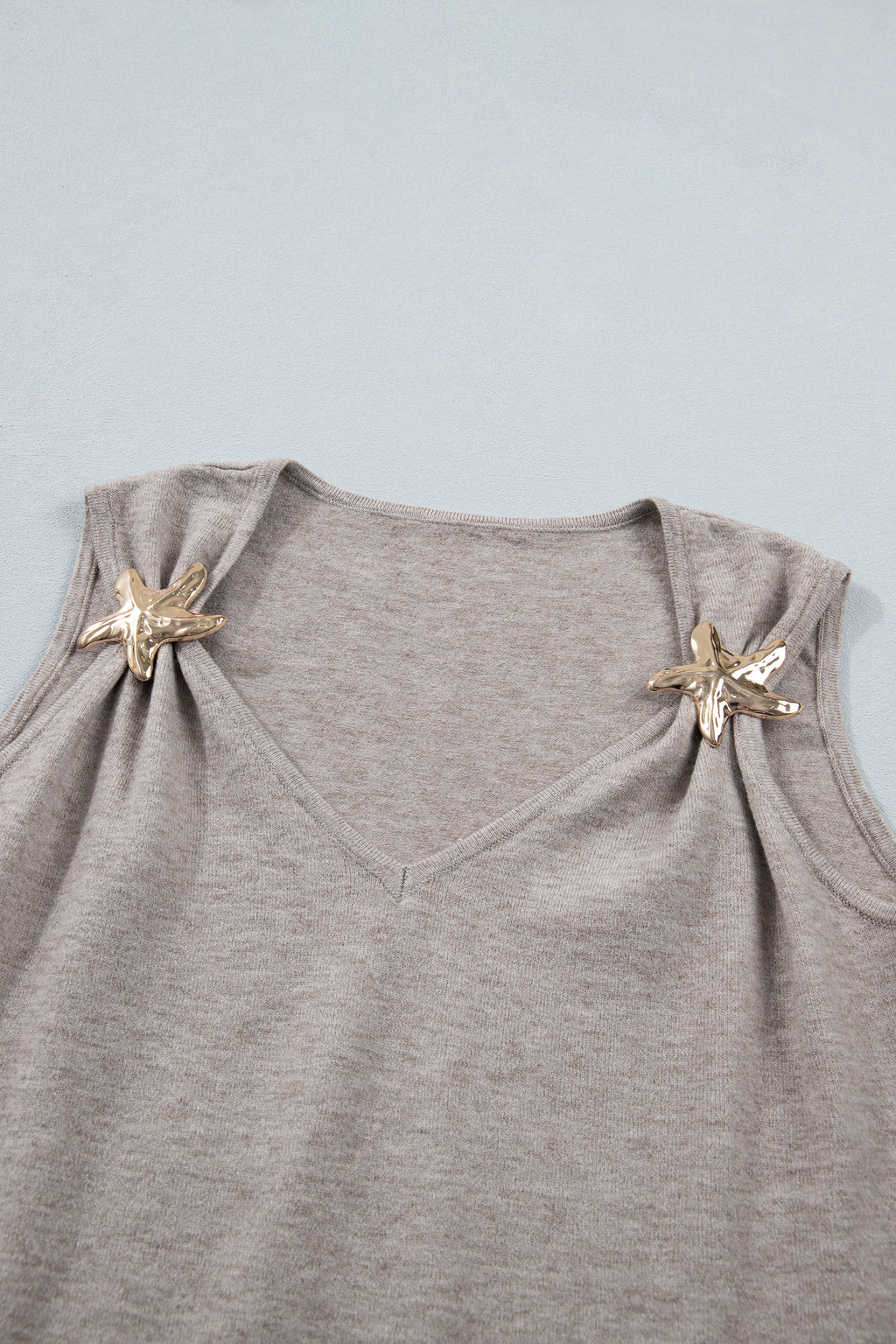 Grey Morn Metal Star Detail V Neck Sweater Knit Tank Top
