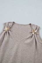 Grey Morn Metal Star Detail V Neck Sweater Knit Tank Top