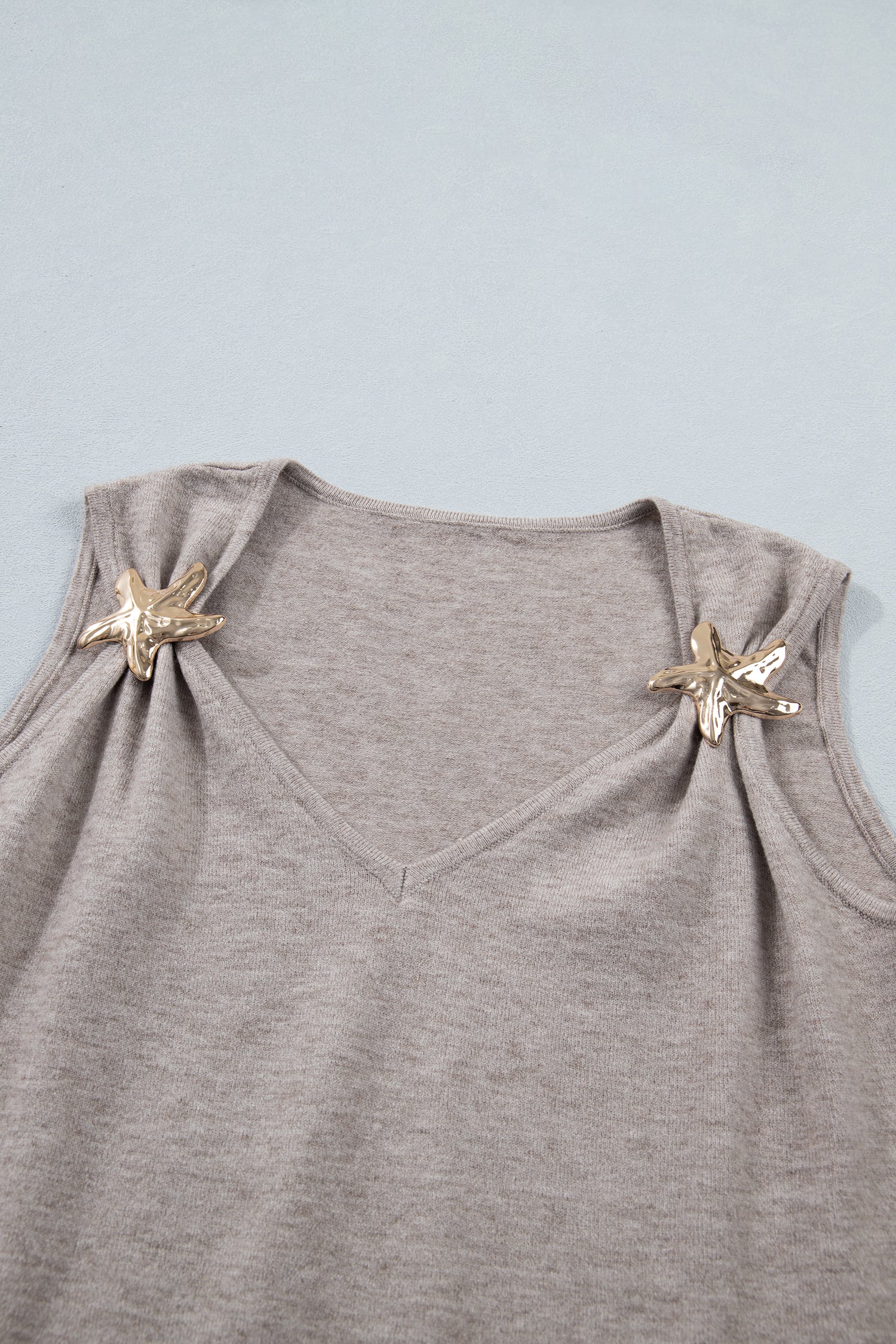 Grey Morn Metal Star Detail V Neck Sweater Knit Tank Top