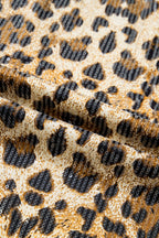 Brown Sequin Leopard Pattern Short Sleeve Top