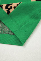 Green Leopard Checkerboard Short Sleeve Knit Sweater