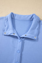 Beau Blue Plus Size Solid Scalloped Hem Button Neck Pullover Mini Dress