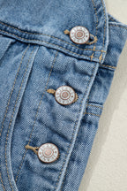 Dusk Blue Pleated Wide Leg Retro Pocketed Denim Jumpsuit