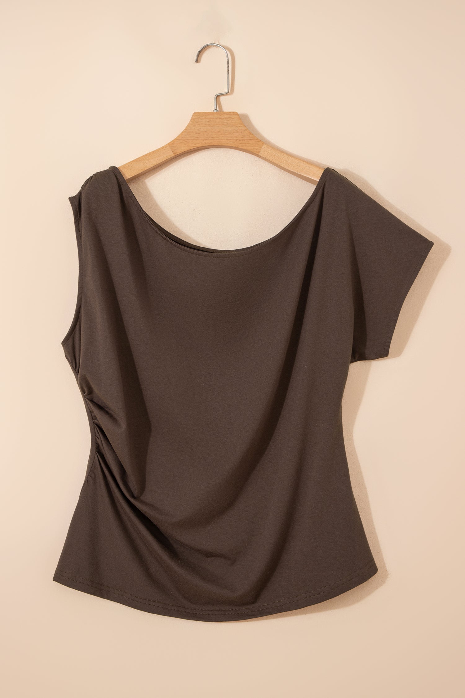 Plus Size Solid Color Asymmetric Neck Short Sleeve Blouse