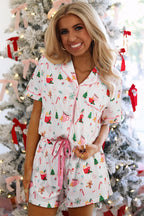 White Christmas Spirits Shirt Style 2pcs Short Pyjama Set