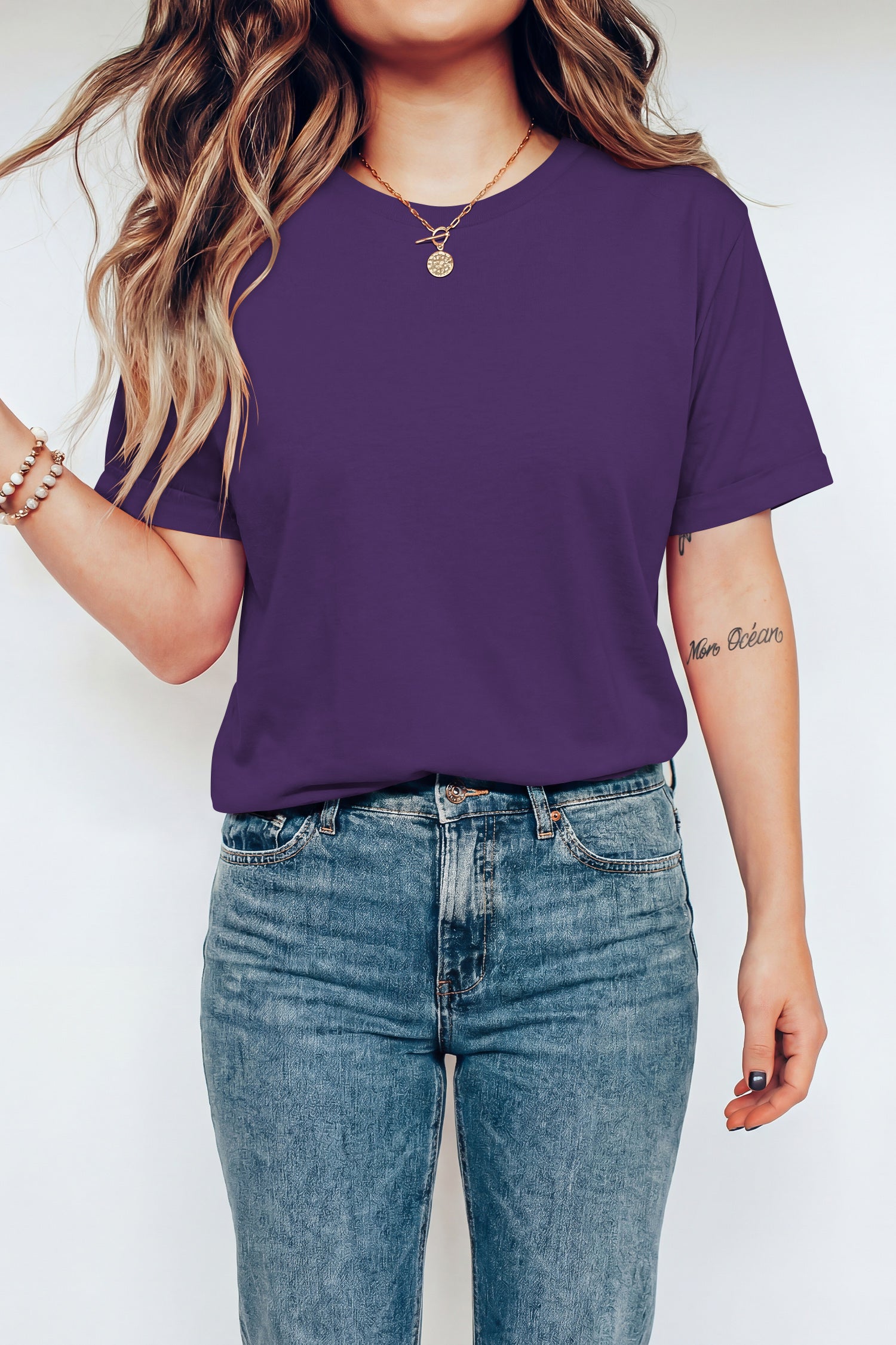 Casual Plain Crew Neck Tee