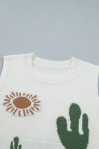 Multicolour Cactus Western Oasis Loose Sweater Vest