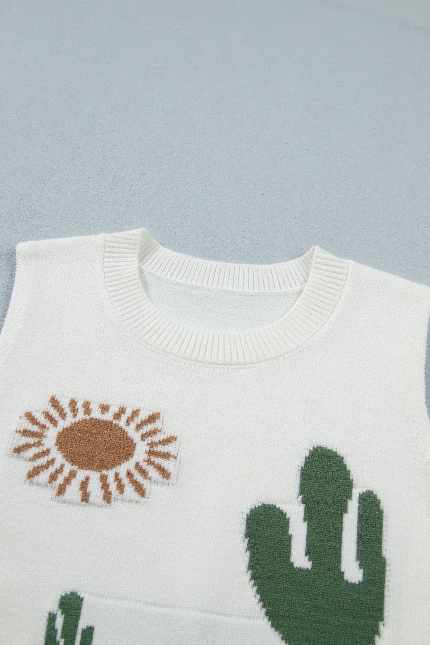 Multicolour Cactus Western Oasis Loose Sweater Vest
