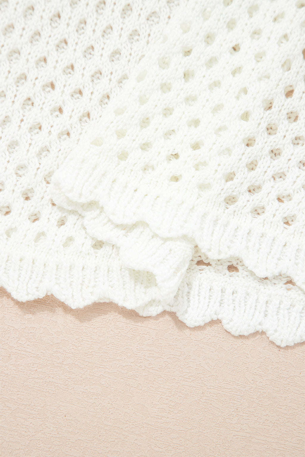 Scalloped Trim Hollow Out Knit Long Sleeve Top