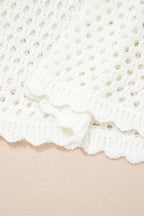Scalloped Trim Hollow Out Knit Long Sleeve Top