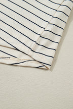 Beige Stripe Drawstring Tunic Tank Mini Dress with Pockets