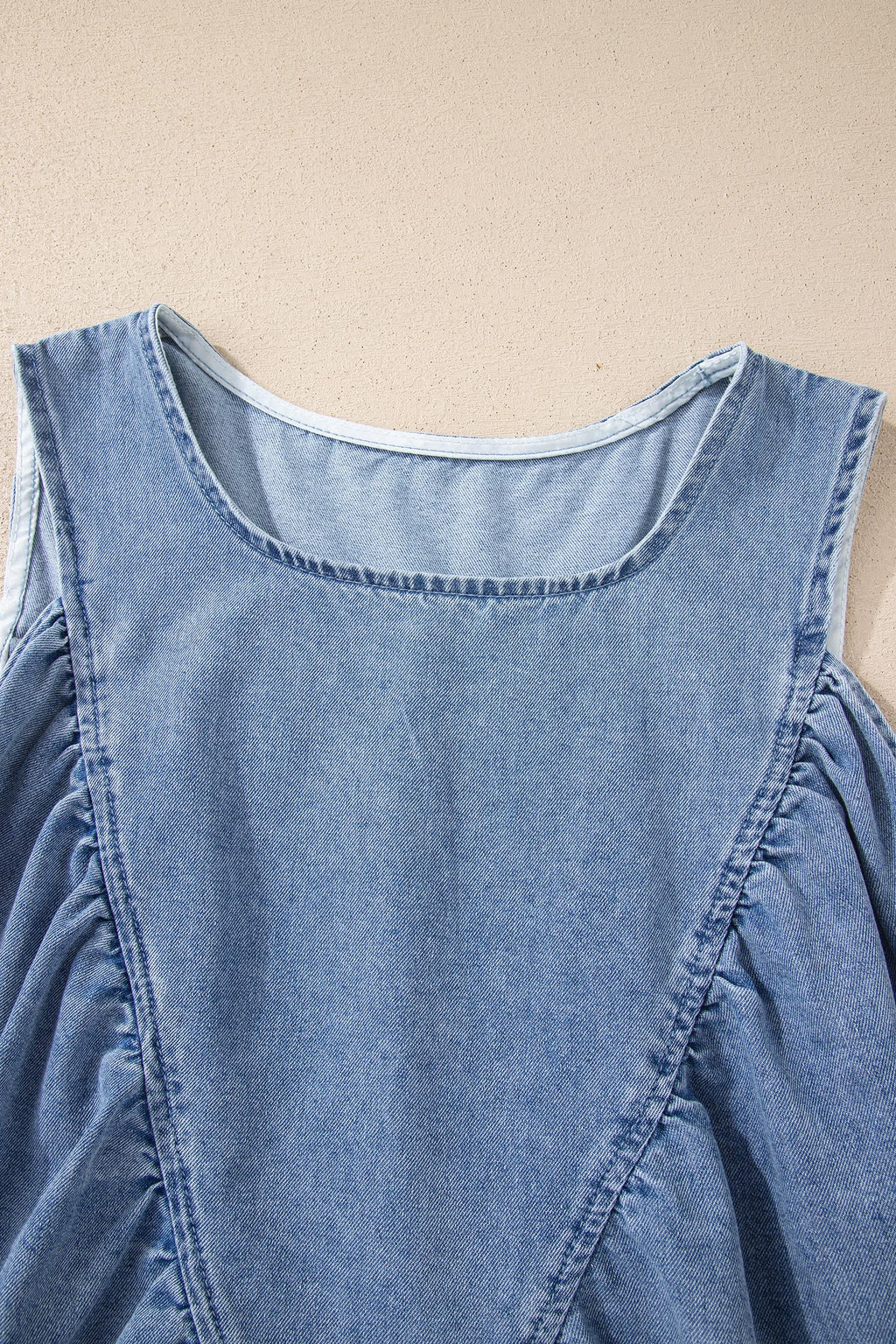 Myosotis Denim Pleated Patchwork Sleeveless Top