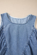 Myosotis Denim Pleated Patchwork Sleeveless Top