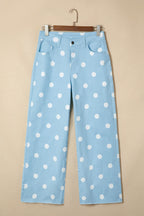 Polka Dot Print Raw Hem Shift Jeans