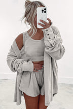 3 Pcs Crop Tank Top Shorts with Cardigan Lounge Set