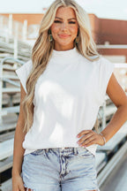 Solid Color High Neck Cap Sleeve Loose Top