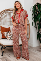 Contrast Trim Leopard Top and Pant Set