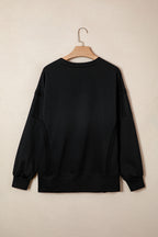 Bow Sequin XOXO Letter Graphic Exposed Seam Baggy Sweatshirt
