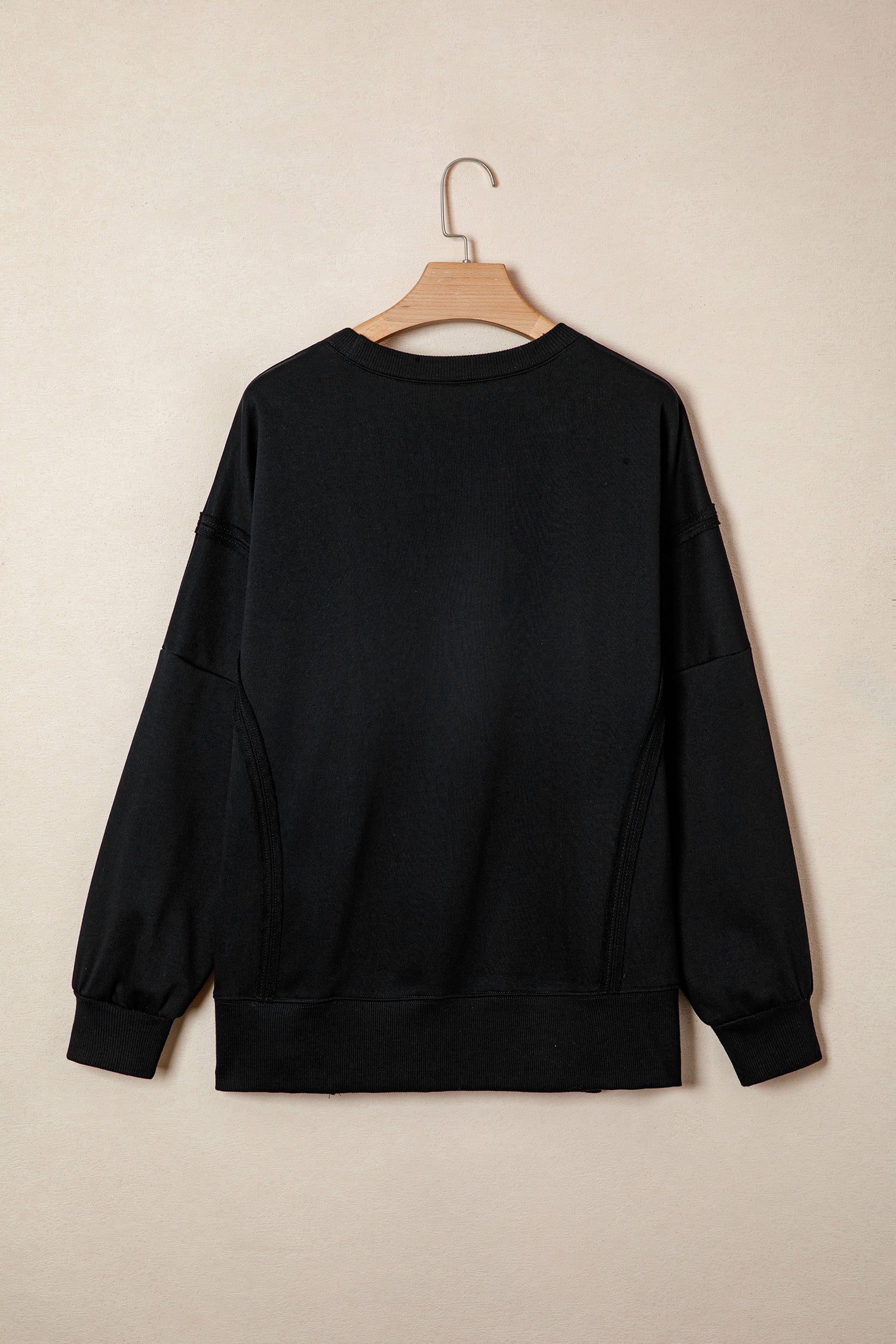 Bow Sequin XOXO Letter Graphic Exposed Seam Baggy Sweatshirt