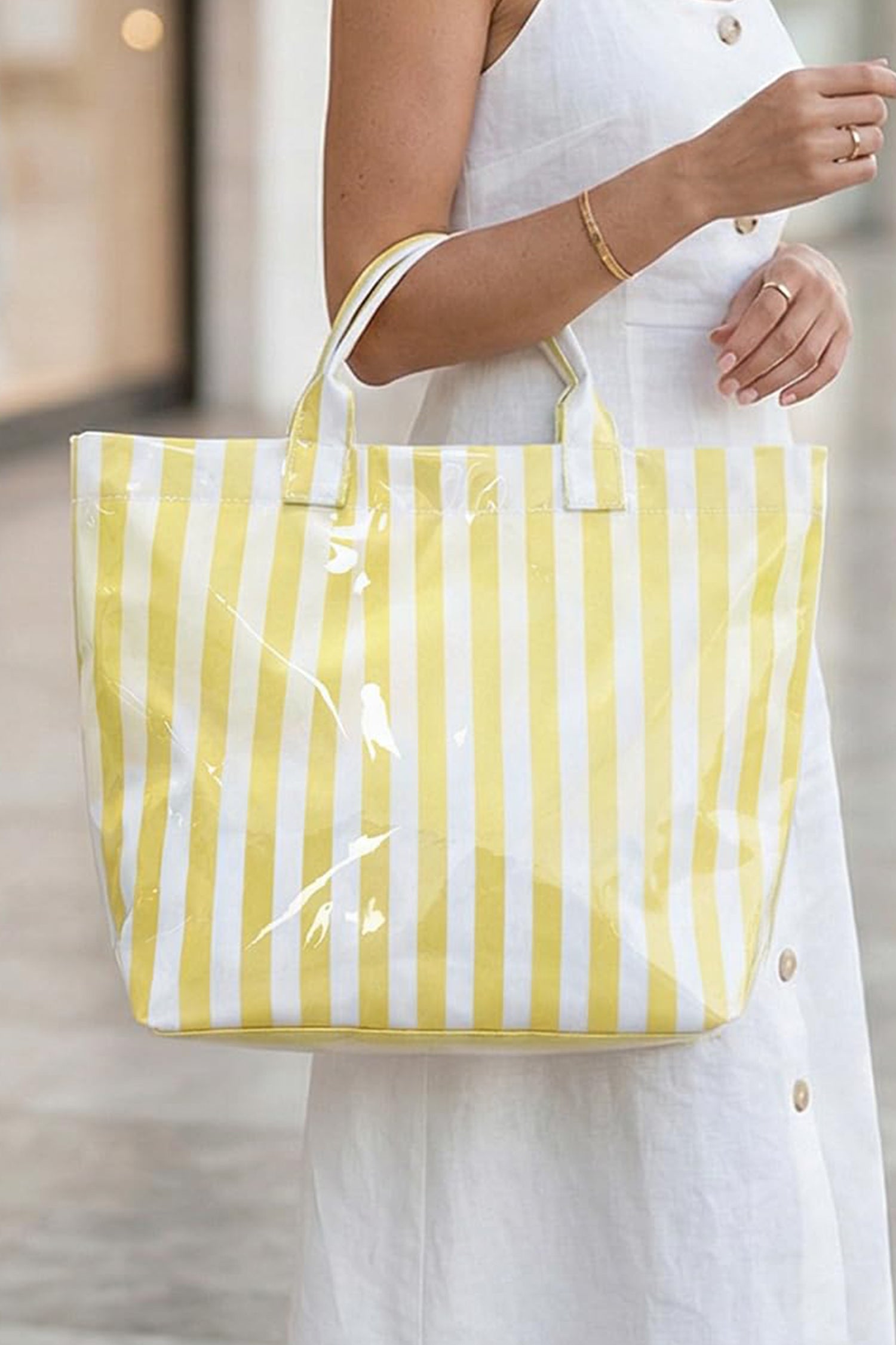 Glossy Striped Vinyl Large Tote Bag