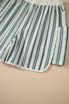 Grey Stripe Elastic Waist Cargo Pocket Casual Shorts