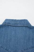 Dusk Blue Ruffled Short Sleeve Denim Shirt
