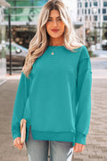 Horizontal Ribbed Exposed Seam Detail Drop Shoulder Baggy Pullover