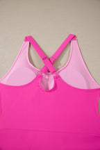 Rose Red Contrast Trim Neckline Active Shorts Attached One Piece Swim Dress