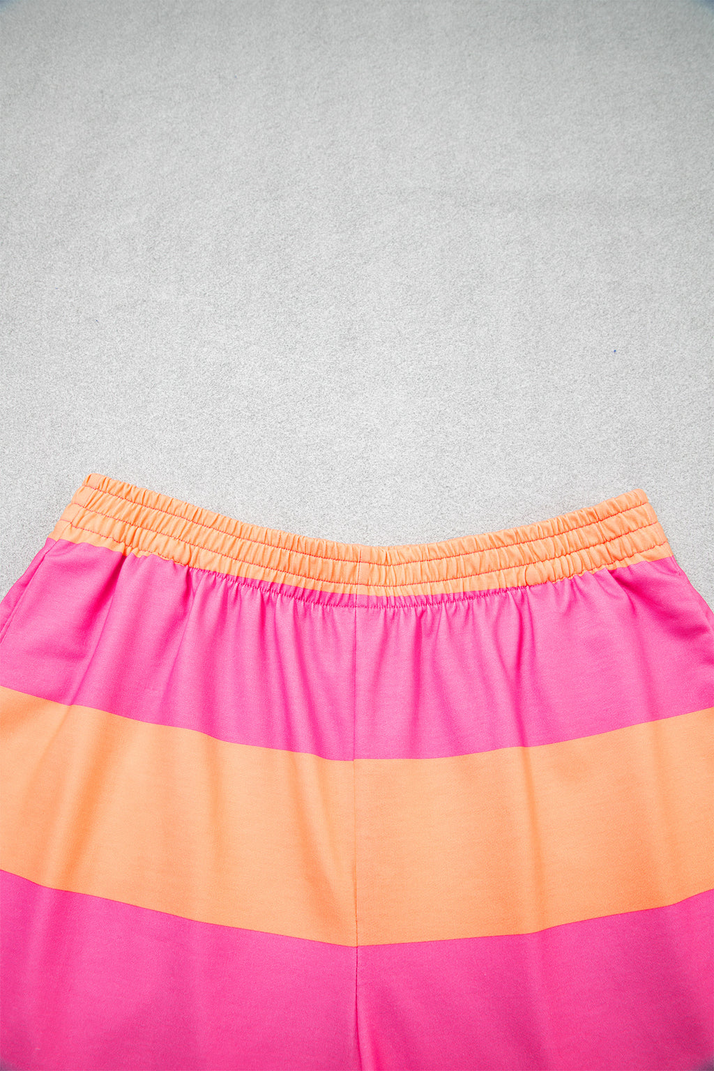 Seam Detail Half Zip Tee Casual Shorts 2pcs Set