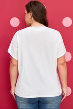 White Plus Size Leopard Bow Embroidered Patch Casual T Shirt