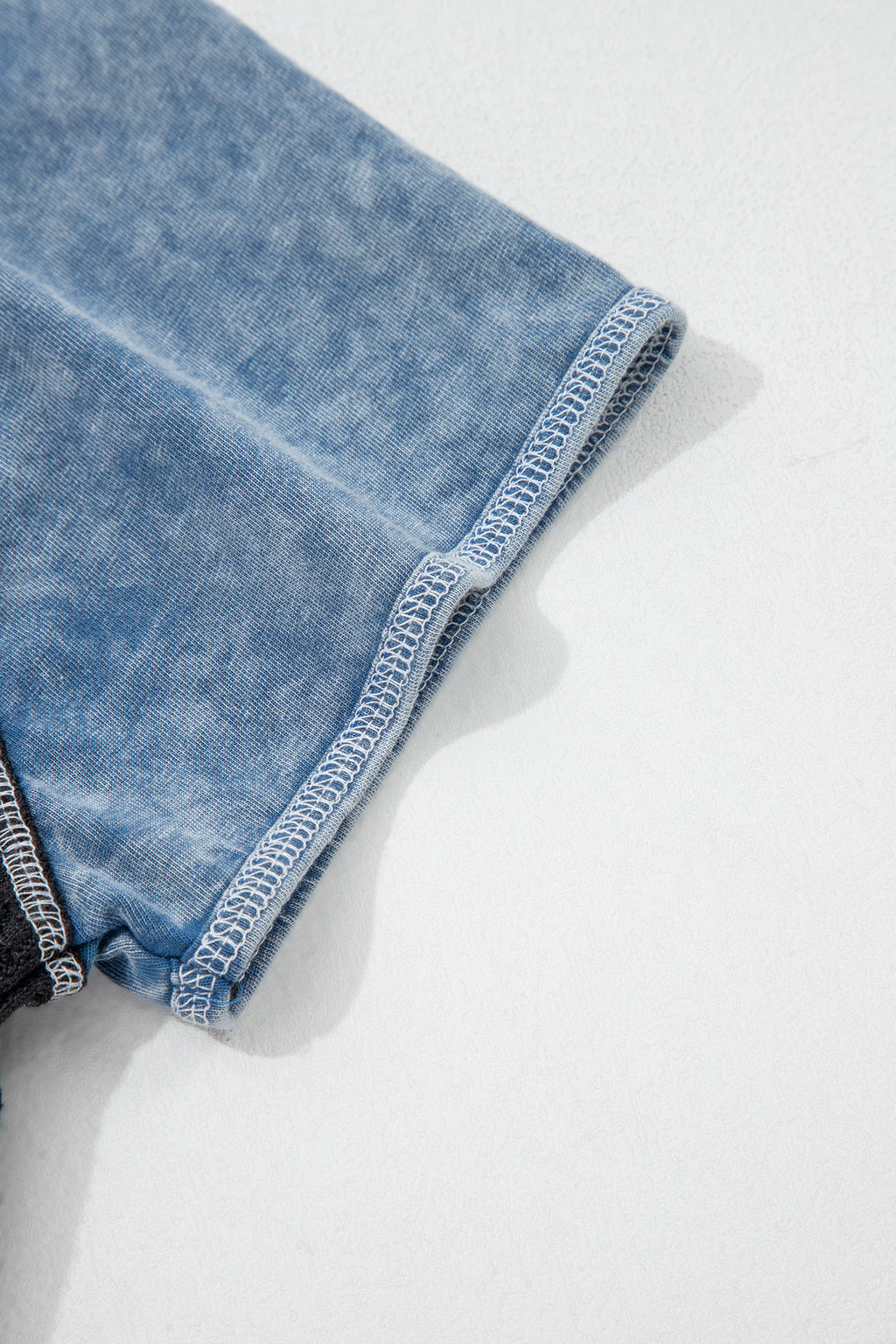 Waffle Knit Seam Detail Color Block Patchwork Short Sleeve Top
